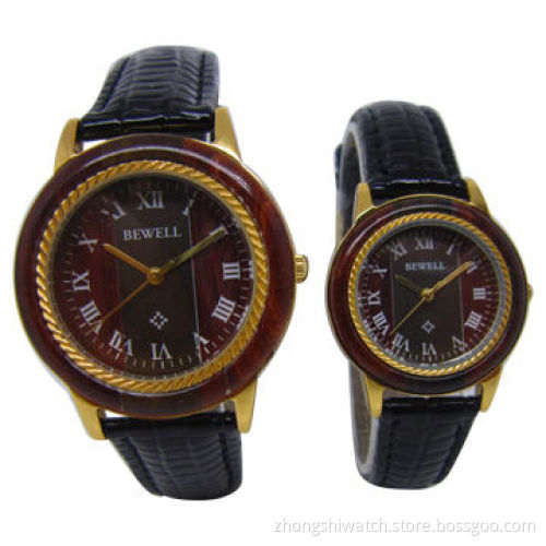 Fashionable Lovers Watch with Mix Color Bezel of Maple/Red Sandalwood, Leather Band, Various Design